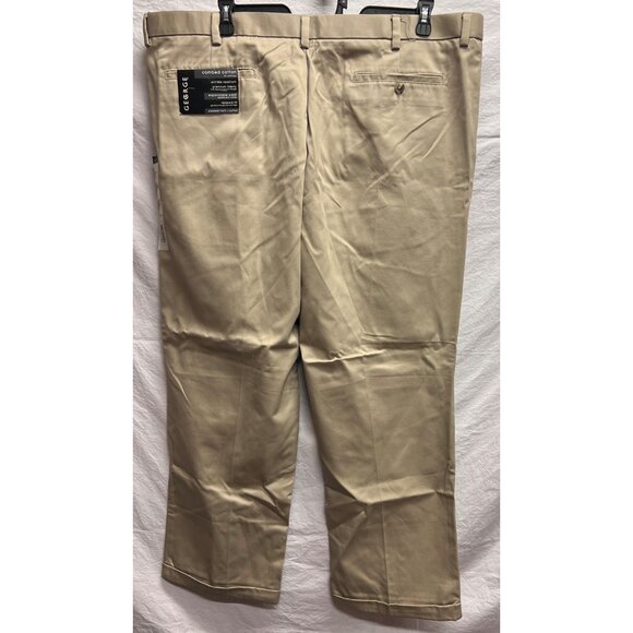 George Mens Pleated Front Khaki Pants Size 44W X 30 Combed Cotton Relaxed Fit - Picture 2 of 5